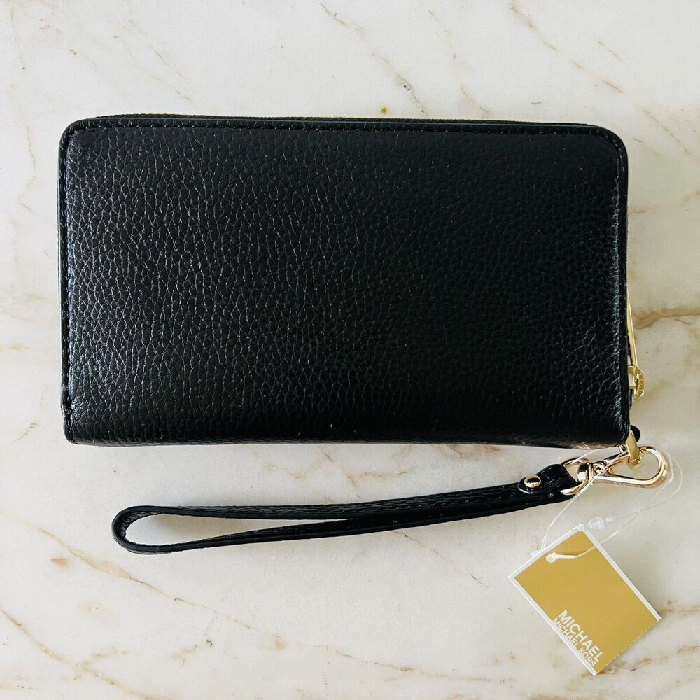 MICHAEL KORS Fulton Black Flat Multi Function Phone Case Zip Wallet Wristlet - Picture 4 of 7